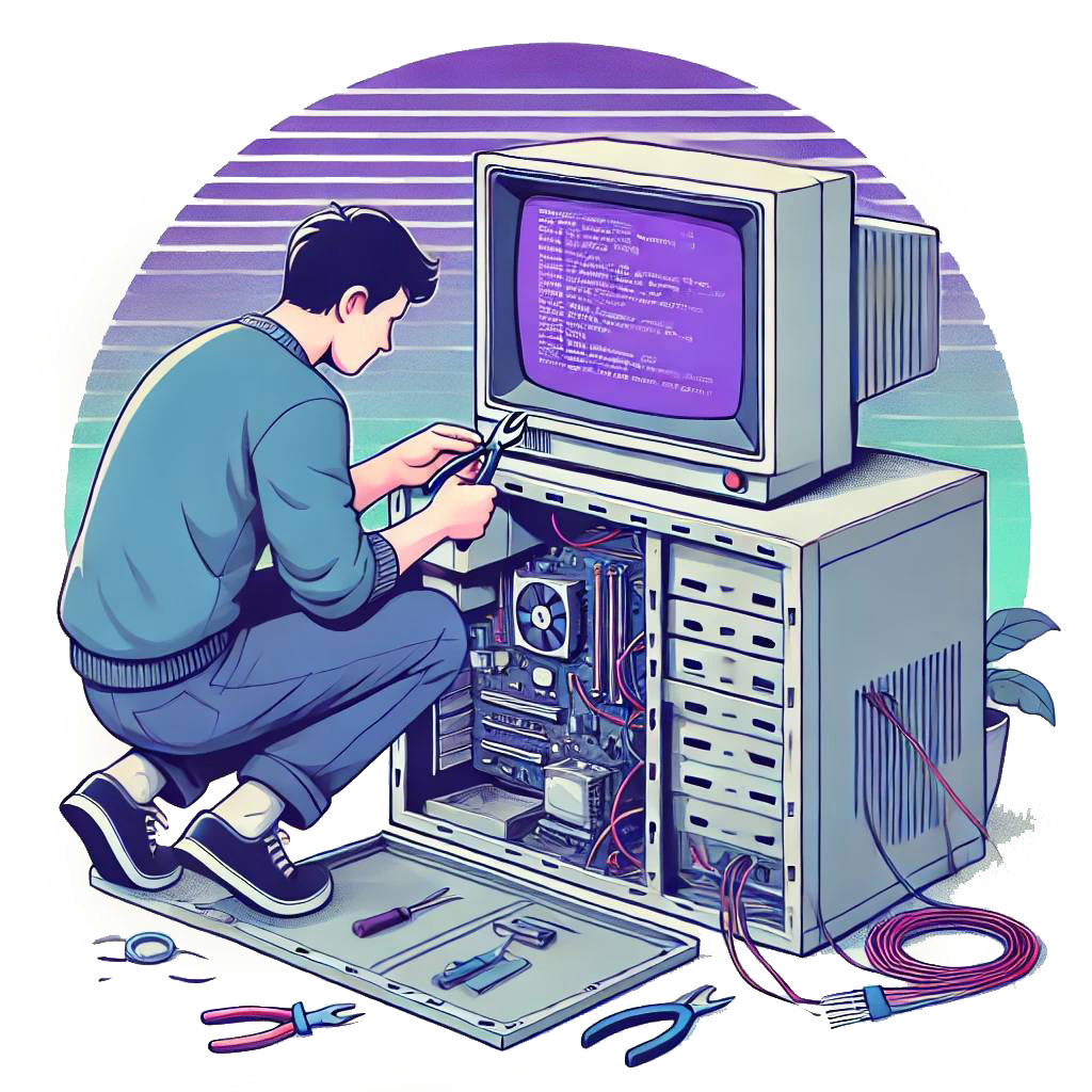 Illustration of a person working on a computer.